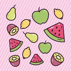 fruits line and fill style icon set vector design
