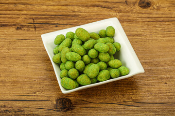 Spicy wasabi peanuts in the bowl
