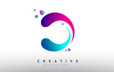 D Letter Design Logo. Rainbow Bubble Gum Letter Colors with Dots and Fluid Colorful Creative Shapes