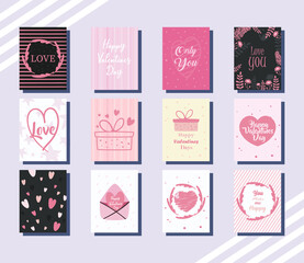 happy valentines day cards symbol set vector design