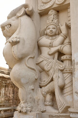 Sculptures au temple Kanshipuram, Inde du Sud	