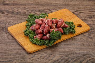 Raw chicken hearts for cooking