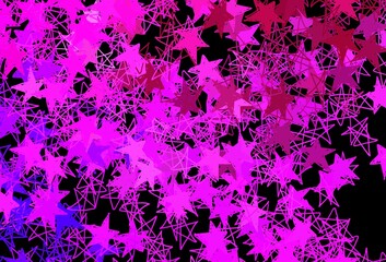 Fototapeta na wymiar Dark Purple, Pink vector background with beautiful snowflakes, stars.