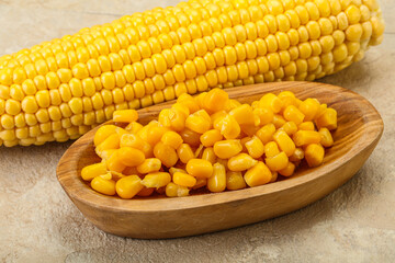 Sweet yellow corn in the bowl