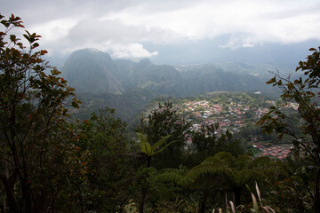 Salazie landscape with Hell-bourg in Reunion Island, France, tropical Europe.