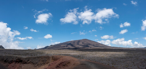 Volcanic landscape of Piton de la Fournaise the active volcano of Réunion island, France, tropical...