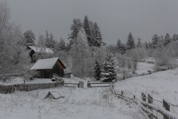 winter in the Karelian village. Russia