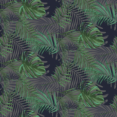 the current trend is subdued tropics . watercolor tropical plants . seamless pattern. EPS 10. For Printing, booklets, prints, interior design