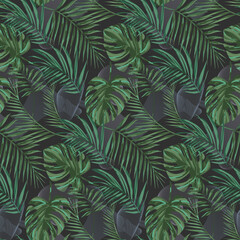 Naklejka na ściany i meble the current trend is subdued tropics . watercolor tropical plants and doodles. seamless pattern. EPS 10. For Printing, booklets, prints, interior design