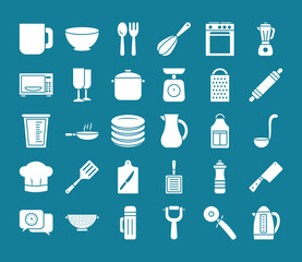kitchen elements icon set, silhouette style