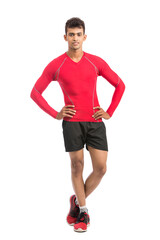 attractive Indian fitness man in sportswear isolated on white