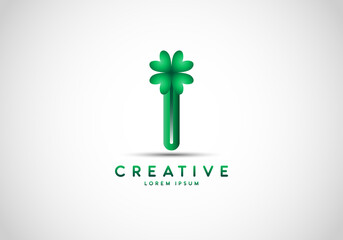 Letter I Lucky Clover Leaf Logo, lucky initials, a combination of leaf and letter.