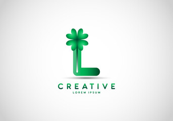 Letter L Lucky Clover Leaf Logo, lucky initials, a combination of leaf and letter.