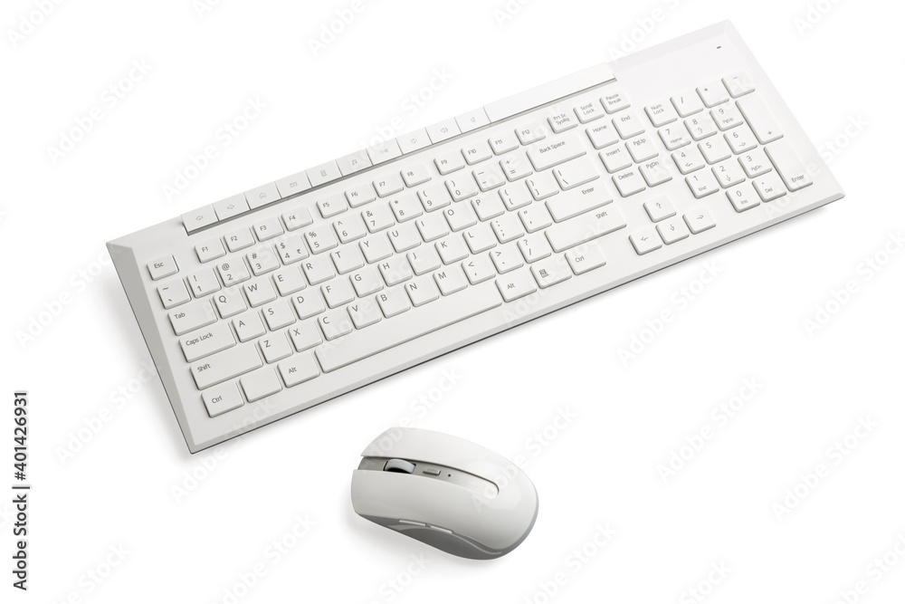 Wall mural white wireless computer mouse and keyboard
