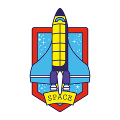 badge with one rocket in it and space lettering