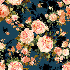  Lovely floral seamless pattern drawn by oil paints on paper roses