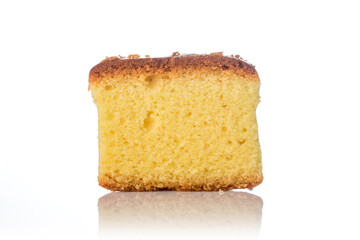Butter cake sliced on white background