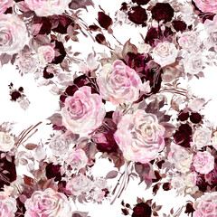  Lovely floral seamless pattern drawn by oil paints on paper roses