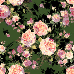  Lovely floral seamless pattern drawn by oil paints on paper roses