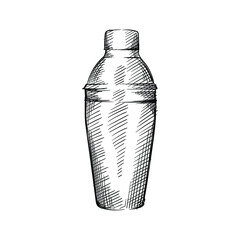 Hand drawn sketch of Boston (American) shaker on a white background. Black and white sketch of Boston (American) shaker. Bar inventory