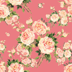 Obraz na płótnie Canvas Lovely floral seamless pattern drawn by oil paints on paper roses