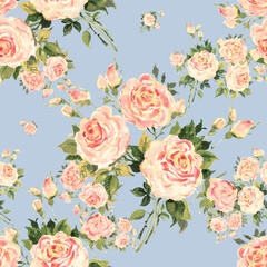 Lovely floral seamless pattern drawn by oil paints on paper roses
