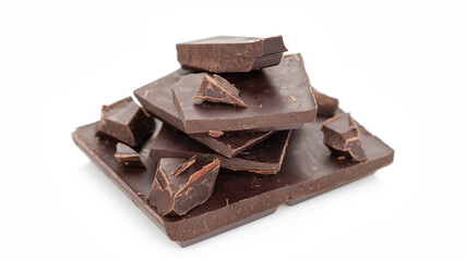 chocolate. broken dark chocolate bar stack isolated on white background. Confectionery, confection concept