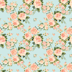  Lovely floral seamless pattern drawn by oil paints on paper roses