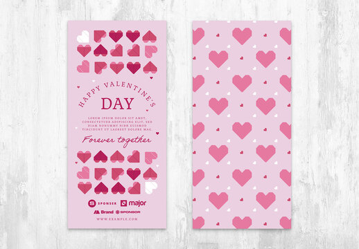 Pink Purple Valentines Day Card Flyer Layout with Love Hearts