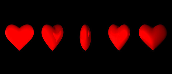 Corazones rojos y brillantes de distintos tamaños. Fondo para día de los enamorados. San Valentín. Parejas.