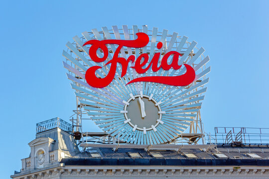 Freia Clock at Top of Building in Oslo Norway