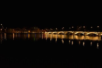 Fototapeta na wymiar Bridge in Bayonne, France, at night