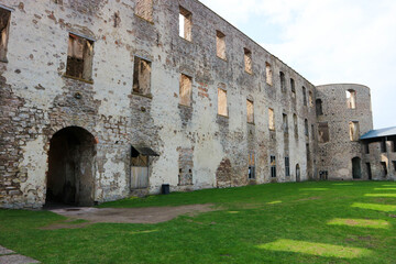 Wall of the ruined palace in Borgholm castle, Oland island, Sweden
