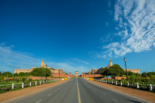 Government buildings at the end of the Raj Path - The King's Way. New Delhi.