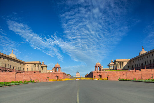 Government buildings at the end of the Raj Path - The King's Way. New Delhi.