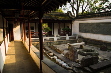 Chinese house interior garden. Tiger Hill, Suzhou, China.