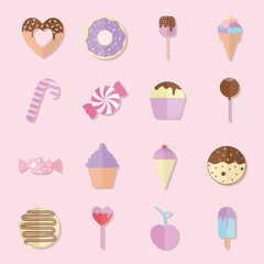 bundle of candys icons over a pink background