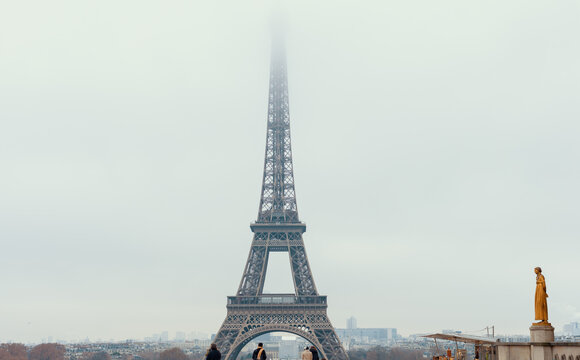 landscape with eiffel tower and fog