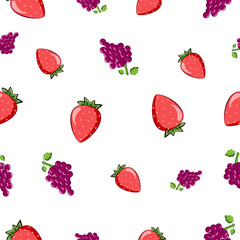 Seamless square pattern of Strawberry, Purple Grapes for tiles texture, , Plywood Texture, wall sticker and textile design.