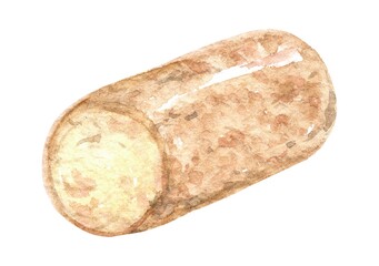 watercolor hand drawn cork wine stopper isolated on white background