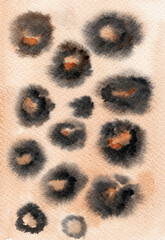 watercolor leopard skin texture. black and brown spots background. animal print