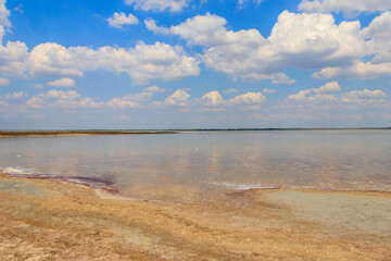View of a salt Ustrichnnoe (oyster) lake in Kherson region, Ukraine