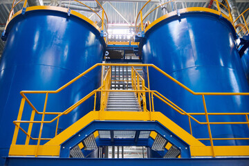Yellow and blue interior in a factory