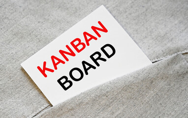 KANBAN BOARD text on the white sticker in the shirt pocket.