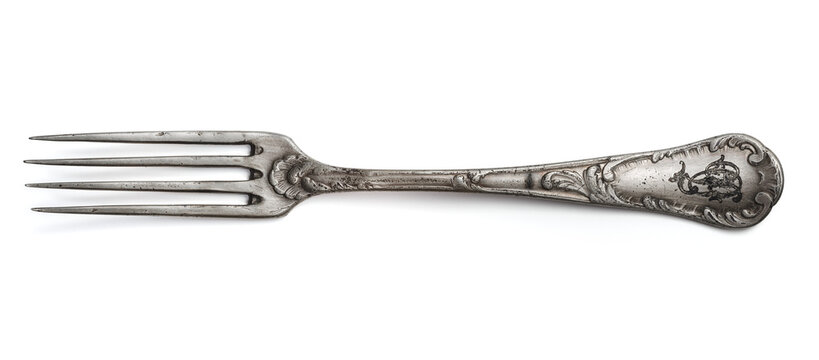 Silver vintage fork, isolated on a white background with a clipping path