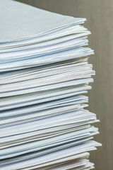 bundles bales of paper documents. stacks packs pile on the desk in the office