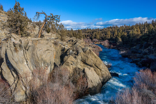 Aerial view of Cline Falls on the Deschutes River near Bend, Oregon
