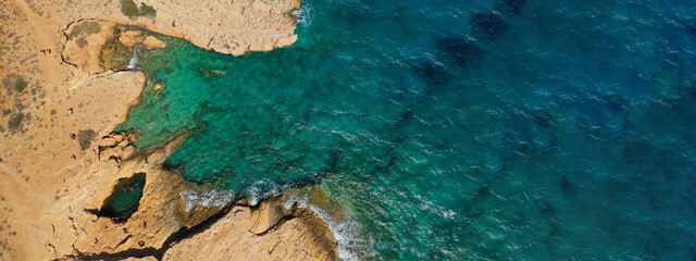 Fototapeta na wymiar Aerial drone ultra wide photo of amazing seascape of Koufonisia islands, Small Cyclades, Greece