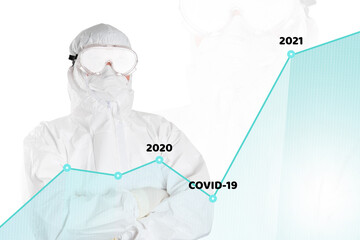 Fototapeta premium It will be better with the 2021 coronavirus vaccine. The doctor is preparing the covid-19 vaccine. 2021 is better shown on the chart. An economically better world is promised.