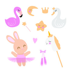 bunny with unicorn set on the white background